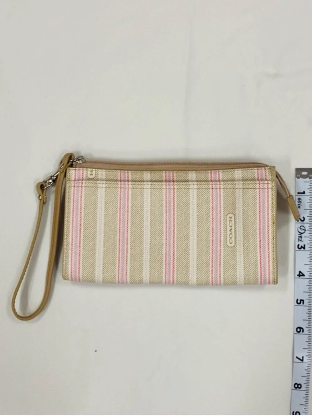 COACH Striped Beige and Pink Wristlet